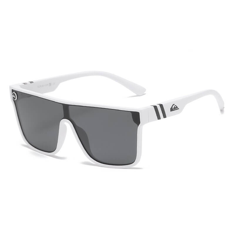 White oversized sports goggles with anti-reflective UV400 lenses and sporty design for sun protection.